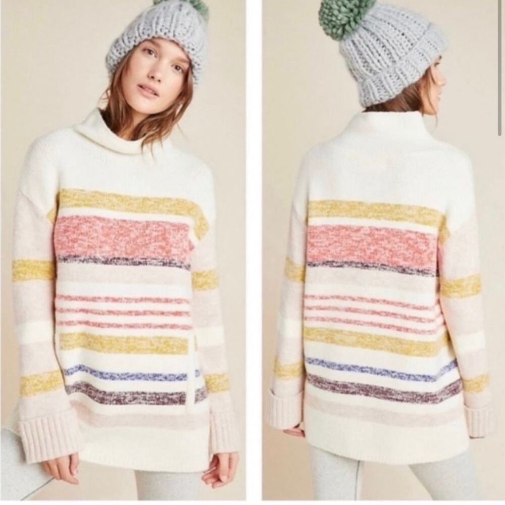 Anthropologie Multicolor ELANA Tunic Sweater | Small | Wool Blend